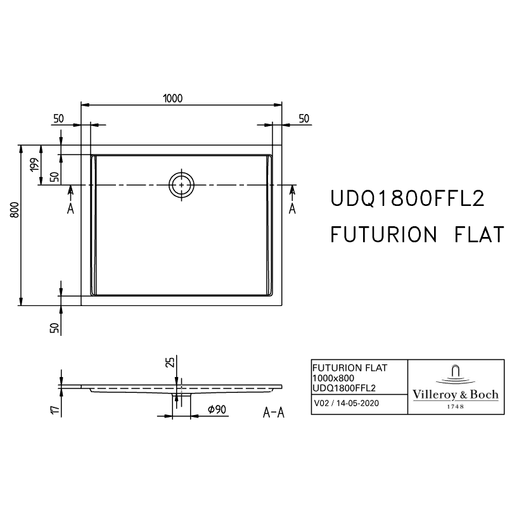 VILLEROY & BOCH - Brausewanne FUTURION FLAT UDQ1800FFL2 1000x800x17 Quaryl weiß