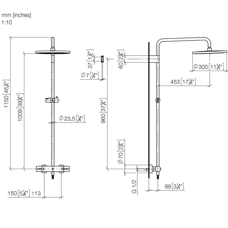 Dornbracht - Showerpipe mit Brause-Thermostat Regenbrause D. 300mm, platin