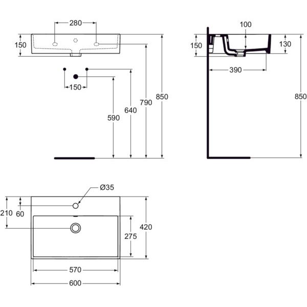 Ideal Standard - Waschtisch STRADA, 1 Hl., m.Ül., 600x420x145mm, Weiß mit Ideal Plus