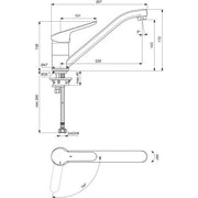 Ideal Standard - Küchenarmatur CERAFLEX, mit Rohrausl. Ausladung 228 mm, chrom