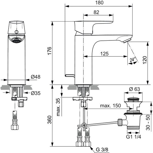 Ideal Standard - WT-Arm. CONNECT AIR, Grande, 5l/min., m.Ablgarn., Ausld.125mm, Sundance gold