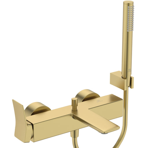 Ideal Standard - Badearmatur AP CONCA, m.Stab-HB, Brauseschlauch u.Wandhalter,Brushed Gold
