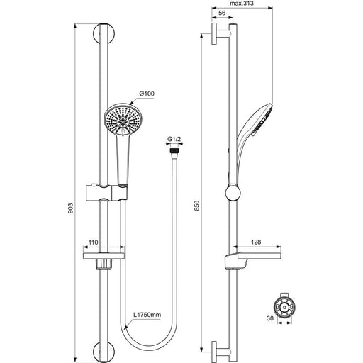 Ideal Standard - Brausekombination 900mm IDEALRAIN B9417 3-Funktionshandbrause 100mm chrom
