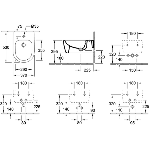 VILLEROY & BOCH - Bidet AVENTO 5405 370x530mm mit Überlauf wandhängend Weiß Alpin