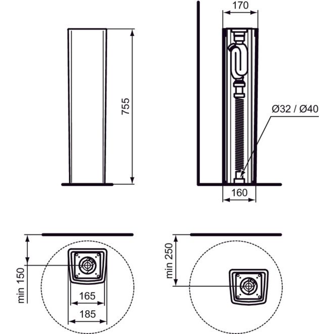 Ideal Standard - Standsäule CONCA, für Schalen rund, 185x170x755mm, Weiß