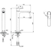 Ideal Standard - WT-Arm. CONNECT AIR, Slim, BlueStart, m.verl.Sockel, o.Ablgarn., Chrom