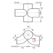 Fornatis - Kombinationsabzweig DN100x80x100 90 Grad