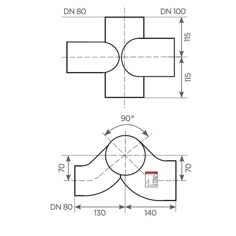 Fornatis - Kombinationsabzweig DN100x80x100 90 Grad