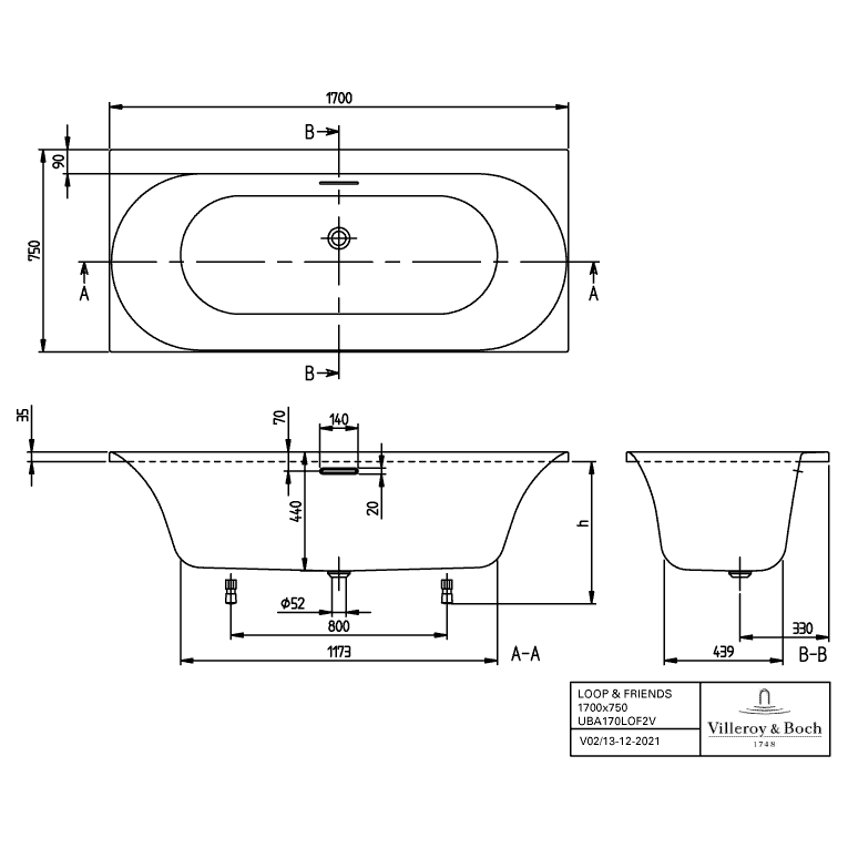 VILLEROY & BOCH - BW Loop&Friends LOF 1700x750x625mm