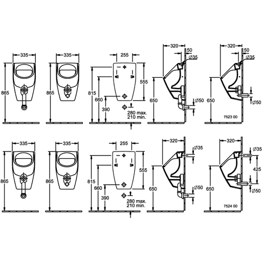 VILLEROY & BOCH - Absaug-Urinal O.novo 7524 335x560x320mm Weiß Alpin