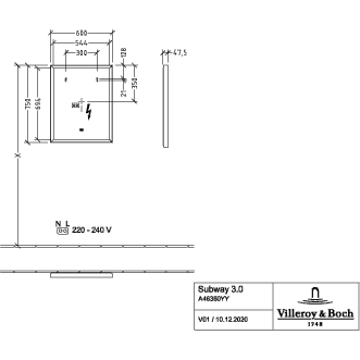 VILLEROY & BOCH - Spiegel Subway 3.0 600x750x47,5mm m. Bel. BiColour (Black Matt White Matt)