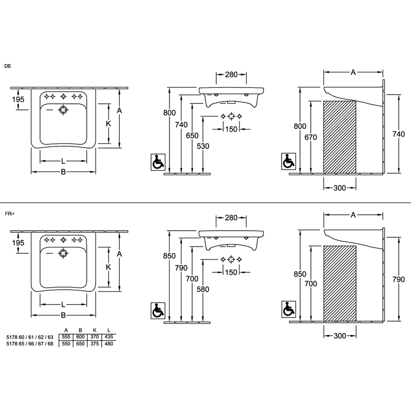 VILLEROY & BOCH - Waschbecken ViCare 650x550mm Rechteck 1HL. mit Überlauf Weiß Alpin CeramicPlus