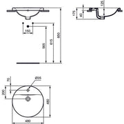 Ideal Standard - Einbauwaschtisch CONNECT, rund, 1Hl., m.Ül., 480x480x175mm, Weiß