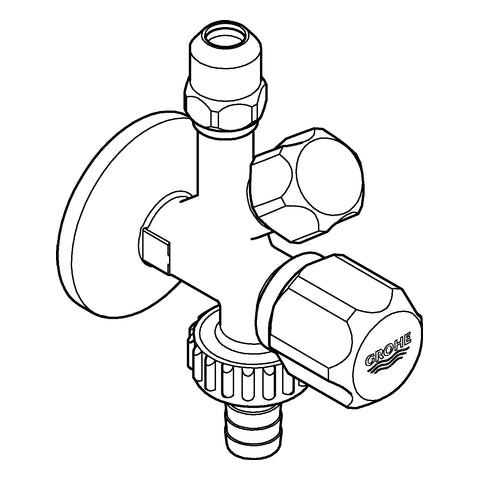 Grohe - Kombi-Eckventil 22035 Wandrosette 1/2x3/8x3/4'' m. Schlauchanschluss chrom