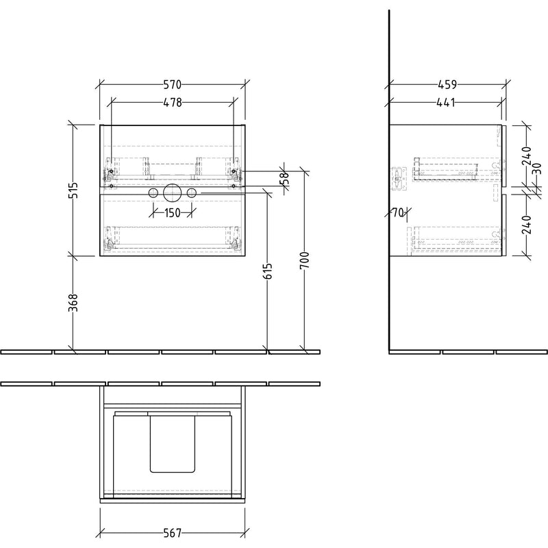 VILLEROY & BOCH - Möbelset A23 WT 600mm 4A426001 und WT-Unterschrank 2 Auszüge VS=White