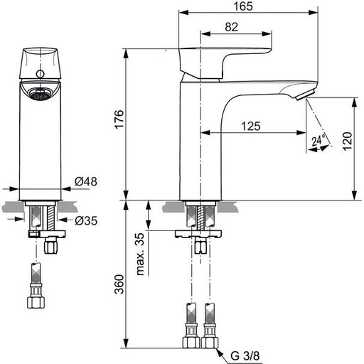 Ideal Standard - WT-Arm. CONNECT AIR, Grande, 5l/min., o.Ablgarn., Ausld.125mm, Magnetic grey