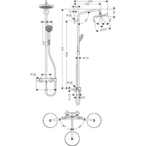Hansgrohe - Showerpipe Croma 220 für Dusche chrom mit Thermostat