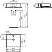 Ideal Standard - Waschtisch EXTRA, 1 Hl., m.Ül., 500x450x150mm, Weiß