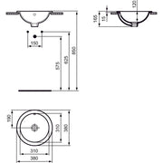 Ideal Standard - Einbauwaschtisch CONNECT, rund, o.Hl., m.Ül., 380x380x165mm, Weiß