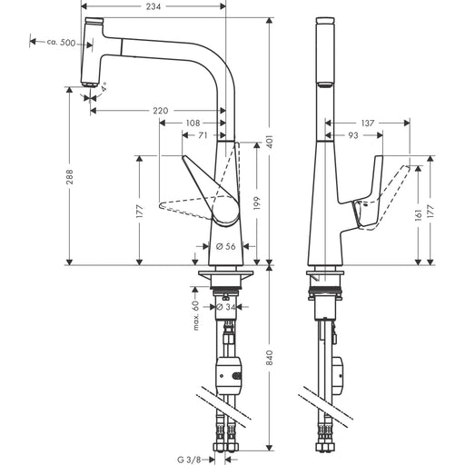Hansgrohe - Spültischmischer Talis Select S 300 edelstahl-optik mit Ausziehauslauf