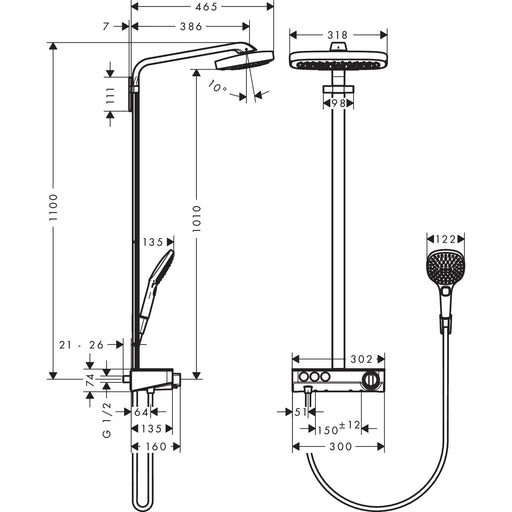Hansgrohe - Showerpipe RAINDANCE Select E Air 3jet Kopfbrause 300mm 27127000 chrom