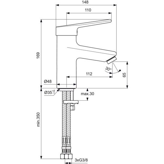 Ideal Standard - Waschtischarmatur CERAPLUS 2, ND ohne Ablaufgarn., Ausld. 112mm, Chrom