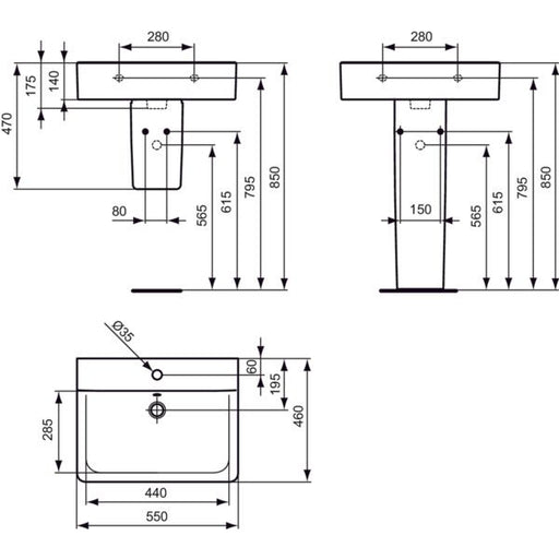 Ideal Standard - Waschtisch CONNECT 550mm E7139 weiß Iplus 1HL