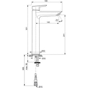 Ideal Standard - Waschtischarmatur TESI,m.verl.Sockel, 5 l/min., o.Ablgarn., Ausld.140mm, Chrom