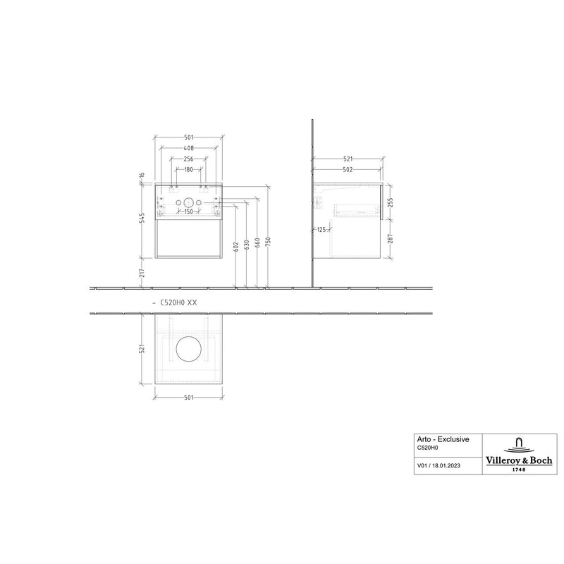 VILLEROY & BOCH - Konsolen-Unterschrank 500mm f AWT38 1 Ausz 1 Aussch oLB C520H0 VJ Nordic Oak
