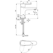 Ideal Standard - Waschtischarmatur CERAFINE O, H80, BlueStart, o.Ablgarn., Ausld.114mm,Chrom