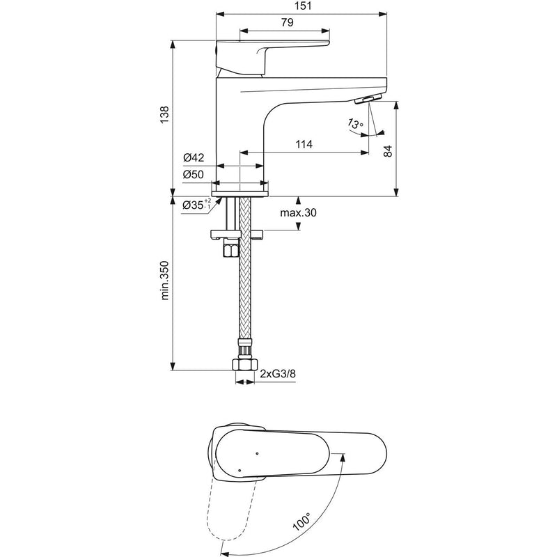 Ideal Standard - Waschtischarmatur CERAFINE O, H80, BlueStart, o.Ablgarn., Ausld.114mm,Chrom