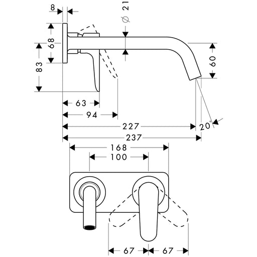 Hansgrohe - Waschtisch EHM UP AXOR CITTERIO M 34115 chrom Fertigset langer Auslauf