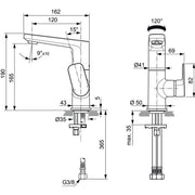 Ideal Standard - WT-Armatur TONIC II, m.hohem Auslauf, 5 l/min., o.Ablgarn., Ausld.120mm, Chrom