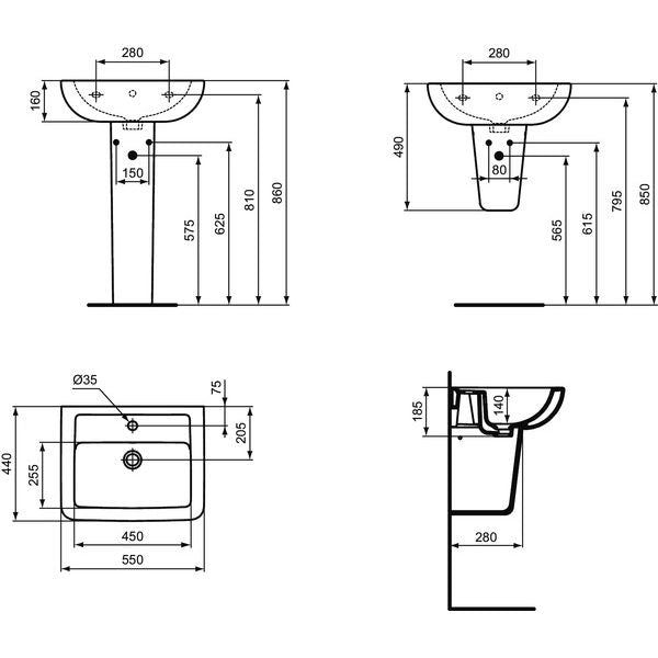 Ideal Standard - Waschtisch EUROVIT PLUS,1 Hl., m.Ül., 550x440x185mm, Weiß