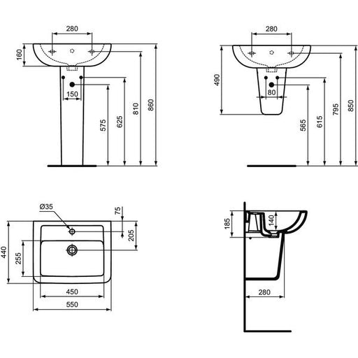 Ideal Standard - Waschtisch EUROVIT PLUS,1 Hl., m.Ül., 550x440x185mm, Weiß