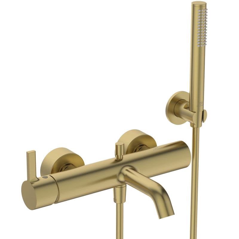 Ideal Standard - Badearmatur AP JOY, m.Stab-HB, Brauseschlauch u.Wandhalter,Brushed Gold