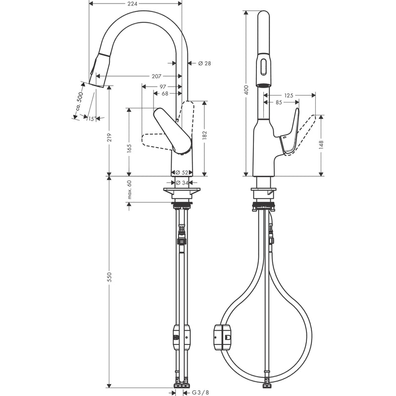 Hansgrohe - Spültischmischer 220 FOCUS M42 Ausziehbrause 2jet chrom