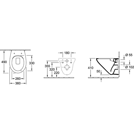 VILLEROY & BOCH - T-WC sprd-los O.novo 7667R0 350x540x330mm ov Abg. waagr. DF we Alpin