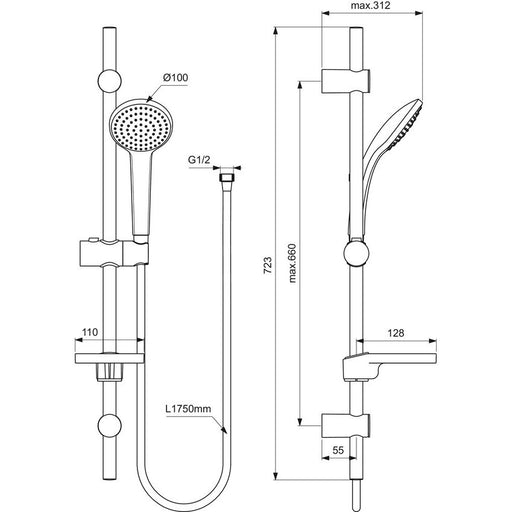 Ideal Standard - Brausekombination 720mm IDEALRAIN B9418 1-Funktionshandbrause 100mm chrom