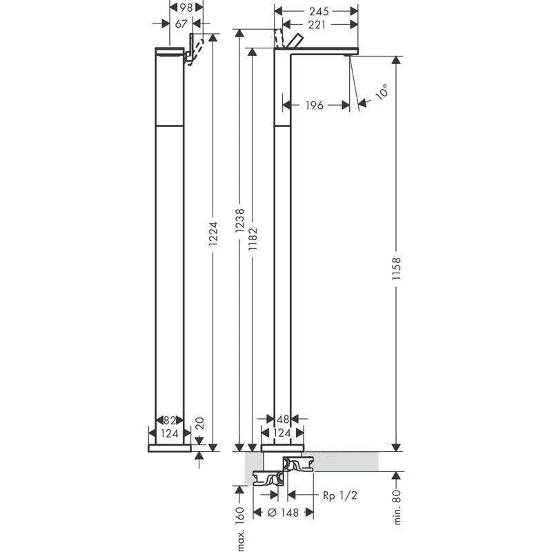 Hansgrohe - Waschtischmischer Axor MyEdition zur Bodenmontage ohne Platte chrom
