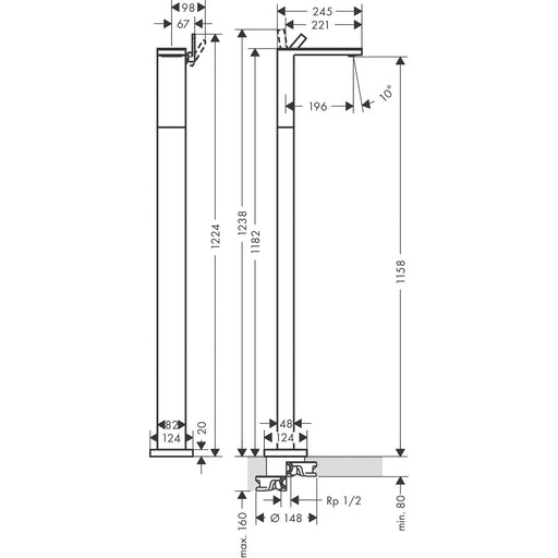Hansgrohe - Waschtischmischer Axor MyEdition zur Bodenmontage ohne Platte chrom