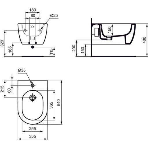 Ideal Standard - Wand-Bidet BLEND Round, 1 Hl., 355x540x250mm, Weiß mit IdealPlus