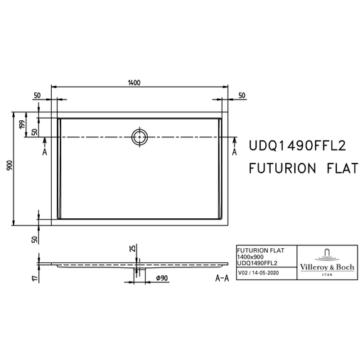 VILLEROY & BOCH - Brausewanne FUTURION FLAT UDQ1490FFL2 1400x900x17 Quaryl weiß