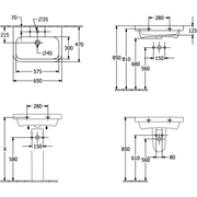 VILLEROY & BOCH - WT ARCHITECTURA 4188 650x470mm 3-LArm mittl HL durchg o Ül Eckig WeißAlpin C