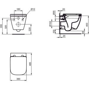 Ideal Standard - WC-Paket i.life S WC Randlos m.WC-Sitz Softclosing 360x485x375mm Weiß