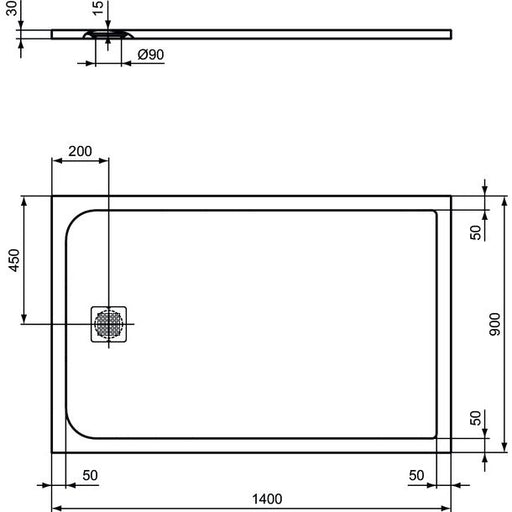 Ideal Standard - Rechteck-Brausewanne ULTRA FLAT S, 1400x900x30mm, Carraraweiß