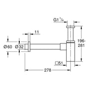 Grohe - Geruchsverschluss eckig 40564 für Waschtisch Körper aus Messing chrom