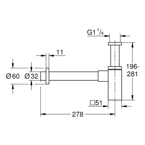 Grohe - Geruchsverschluss eckig 40564 für Waschtisch Körper aus Messing chrom