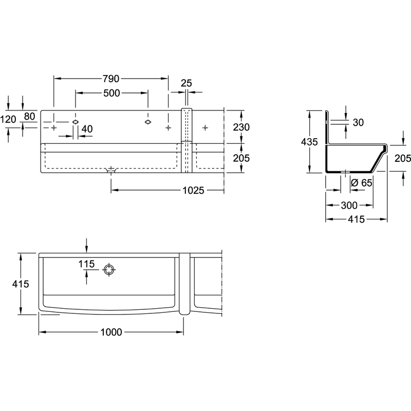 VILLEROY & BOCH - Reihenwaschanlage O.NOVO 682000 1000x205x415 weiß