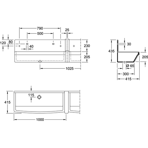 VILLEROY & BOCH - Reihenwaschanlage O.NOVO 682000 1000x205x415 weiß